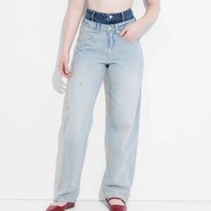 Woman’s Detachable Double Waist Mid Rise Straight Leg Lightwash